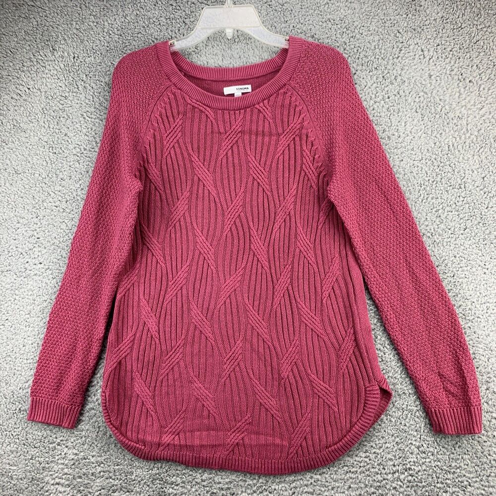 Sonoma Sweater Womens Size Medium Pink Rose Tunic Knit Long Sleeve Pullover